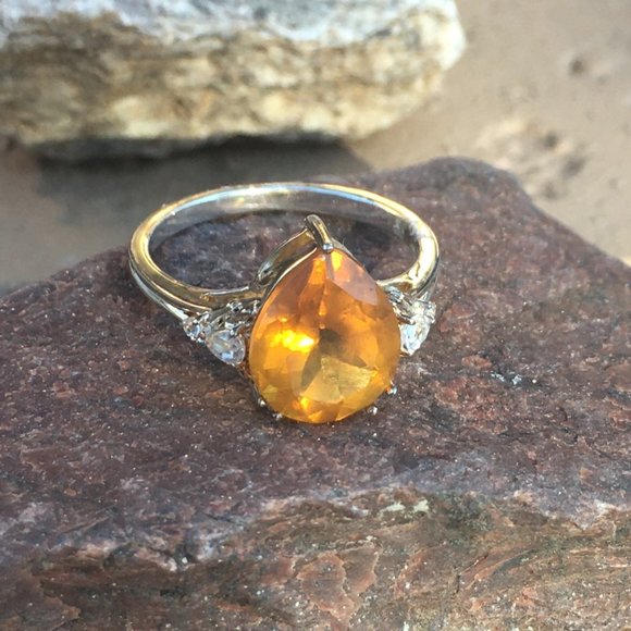 Genuine Burmese Amber .925 Ring RARE 16mm Fat Pear Sterling Silver Natural - Picture 4 of 16